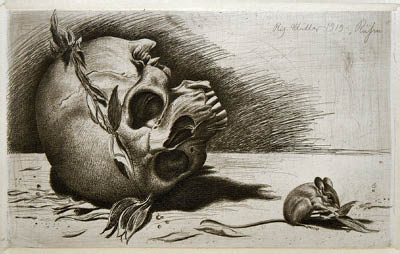 Richard Müller (1874-1954),Eine kleine, respektlose Maus, am Lorbeer des großen
Toten knabbernd,A small, disrespectful mouse nibbling at the laurel of a deceased celebrity