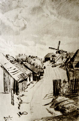 Richard Müller
(1874-1954),Mecklenburgisches Dorf in Mittagshitze, meisterliche Erfassung der Stimmung,Small
Village in middays heat, masterly executed atmosphere